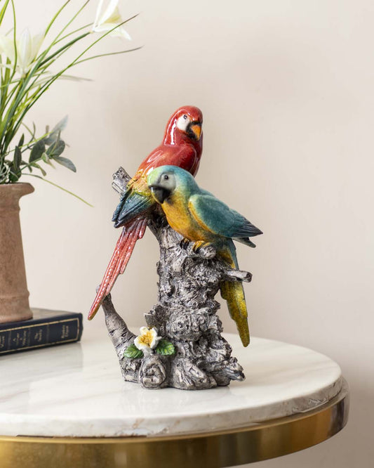 Elegant Parrot Figurine  – Tabletop Accent, Balcony Decoration, Gift | Ceramic (Pair)