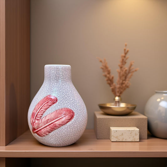 Elegant Ceramic Vase with Red Feather Motif