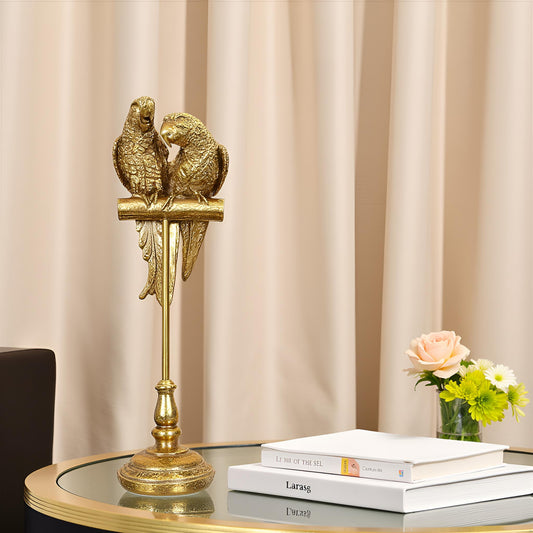 Golden Parrot Figurine – Decorative Bird Statue on Stand