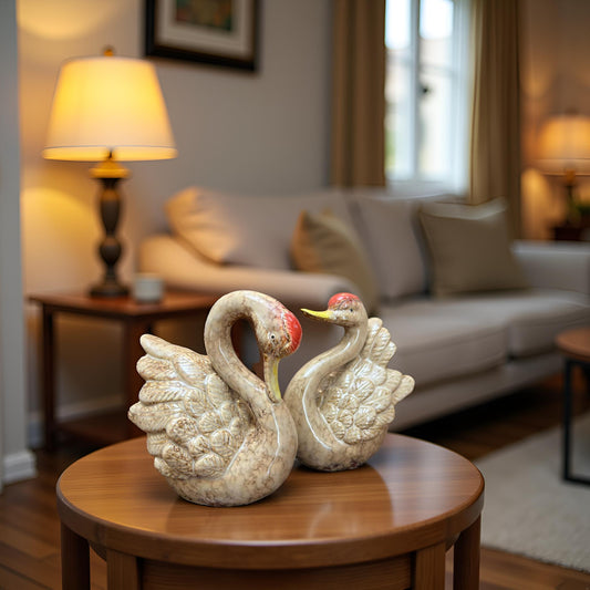 The Graceful Duo – Ceramic Swan Couple Showpiece Set