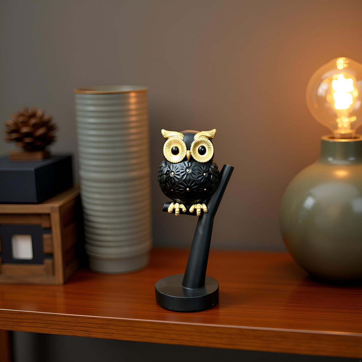 Black and Gold Owl Figurine - Small