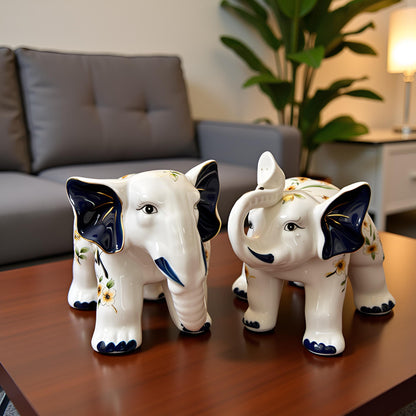 Handcrafted Ceramic Elephant Figurine 2 PC Set