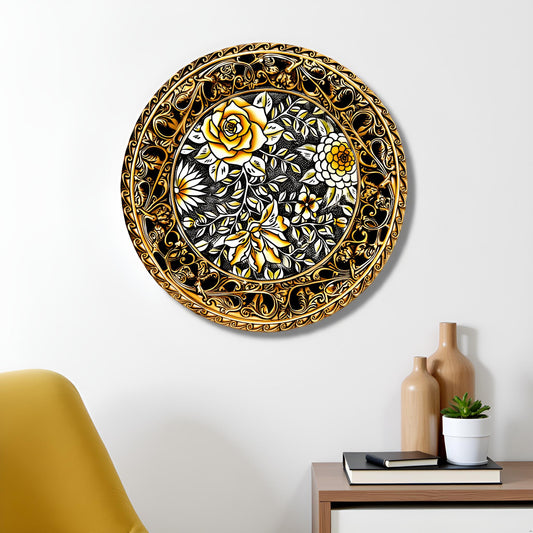 The Noir Bloom – Luxury Golden Floral Wall Plate