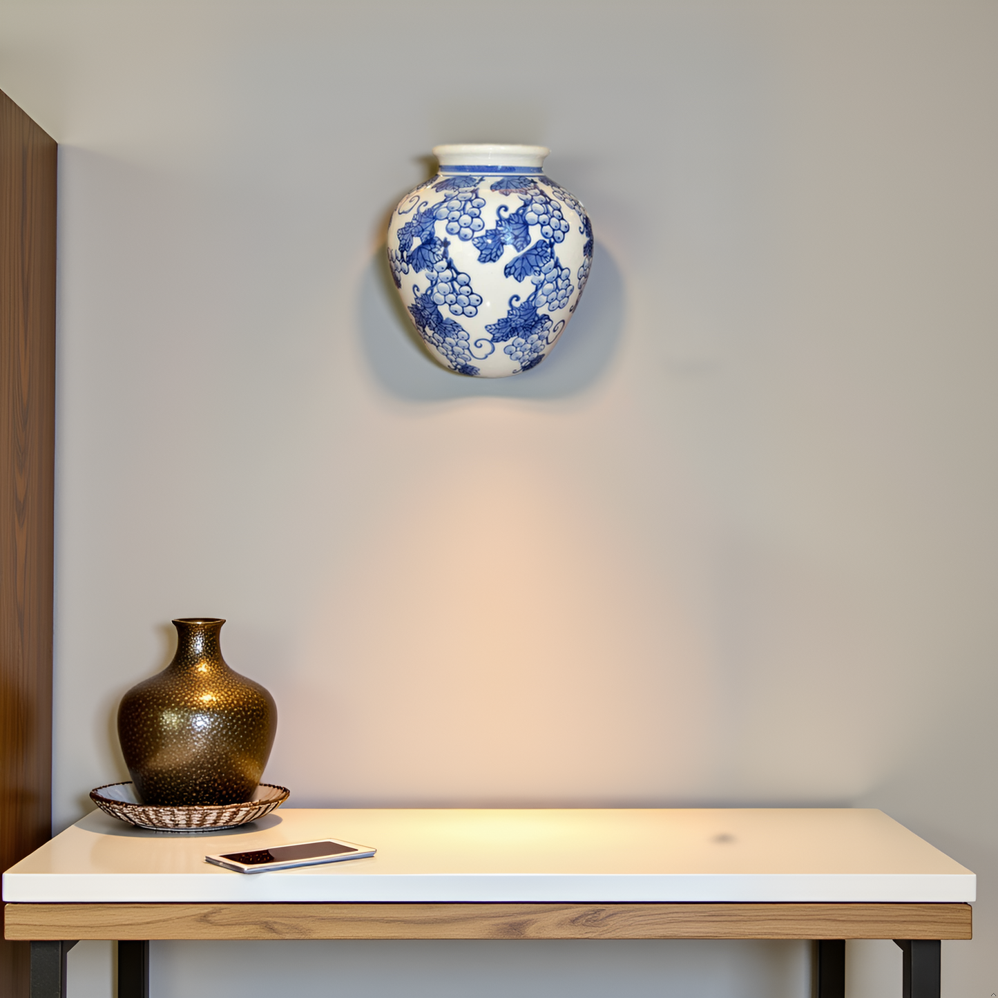 Oriental Blue & White Wall Vase - Blue Pottery Collection