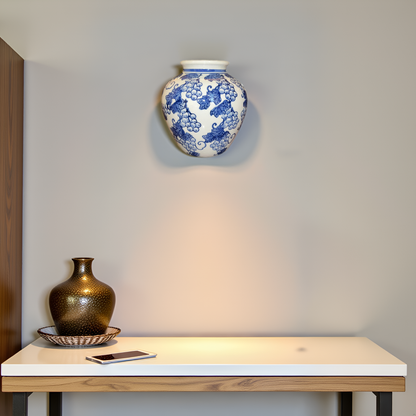 Oriental Blue & White Wall Vase - Blue Pottery Collection