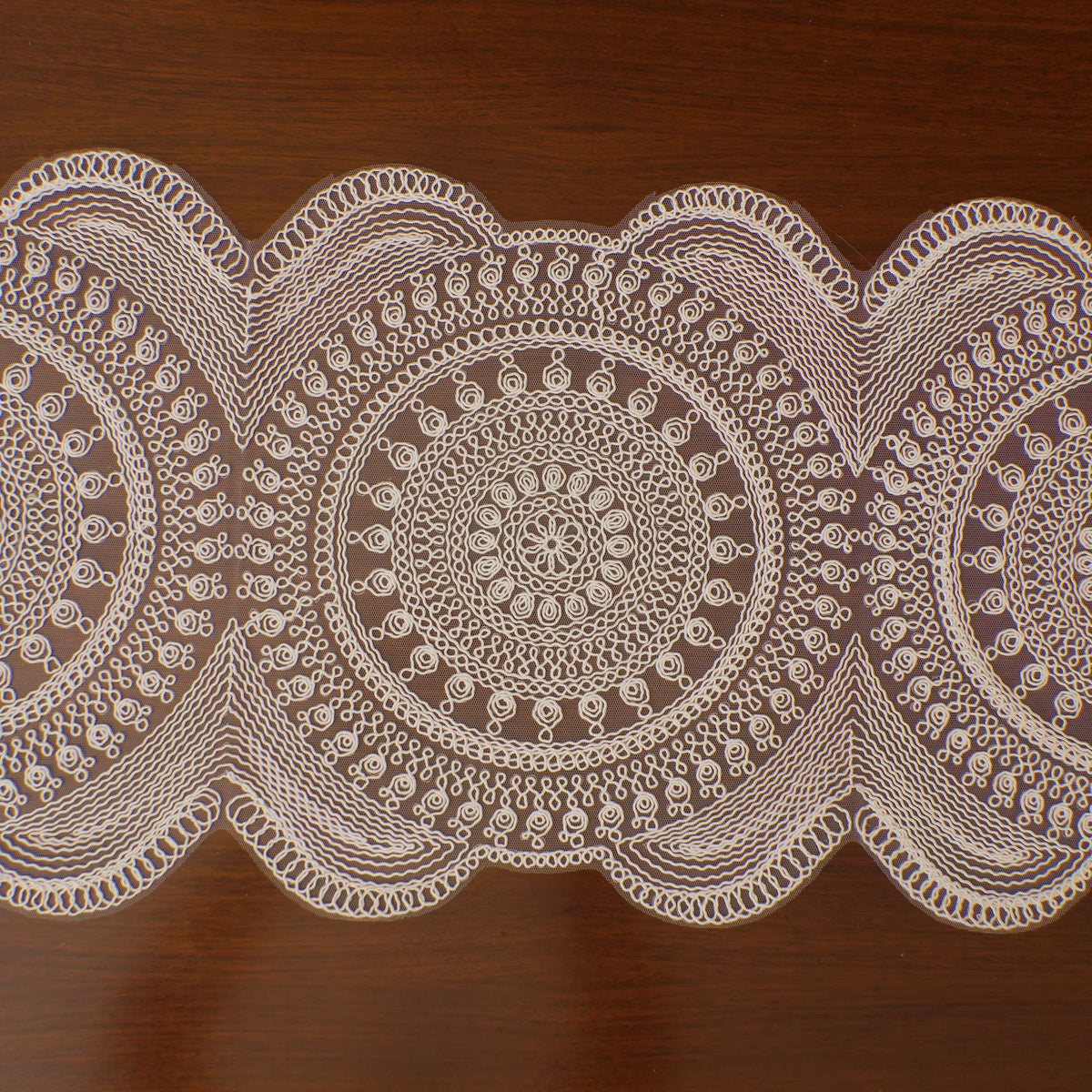 Ivory Mandala Medallion Crochet Lace Table Runner (Long)
