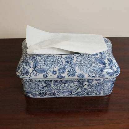 Blue Floral Medallion Ceramic Tissue Box