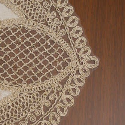 Ivory Satin Petal Lattice Lace Oval Table Mat (Set of 2)