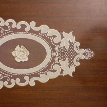 Ivory 3D Flower Oval Sheer Table Runner (Long)