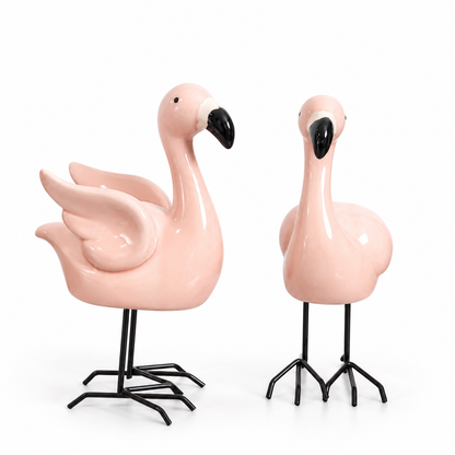 Pink Flamingo Ceramic Figurine (Set of 2)