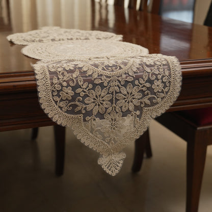 Ivory Greek Key Medallion Lace Table Runner (Small)