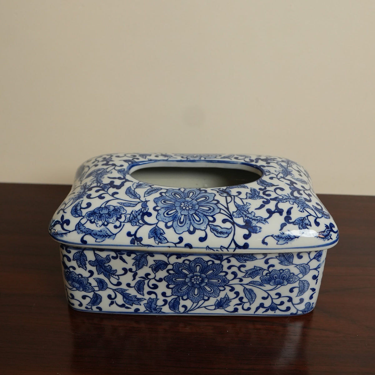 Blue Lotus Scroll Ceramic Tissue Box