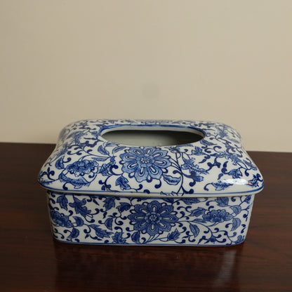 Blue Lotus Scroll Ceramic Tissue Box