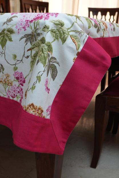 Pink Hydrangea Print Table Sheet with Pink Border (6 Seater)