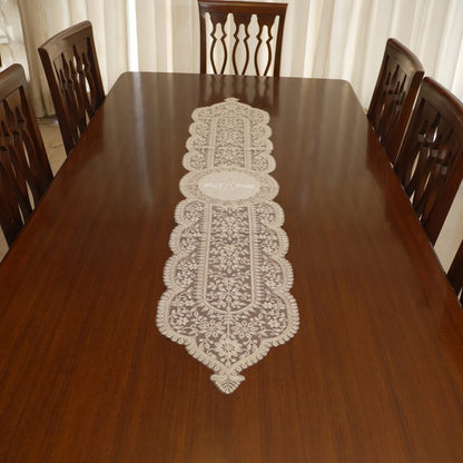 Ivory Greek Key Medallion Lace Table Runner (Long)