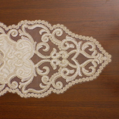 Ivory Satin Scroll Lace Table Runner (Long)