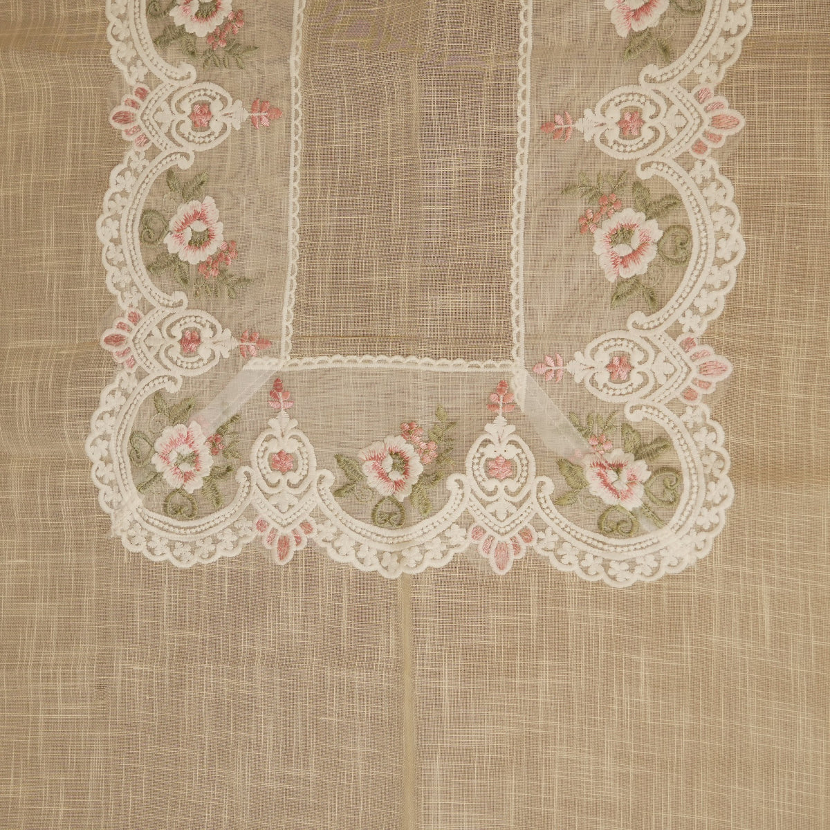 Pink Rose Embroidered Organza Border Table Sheet (10 Seater)