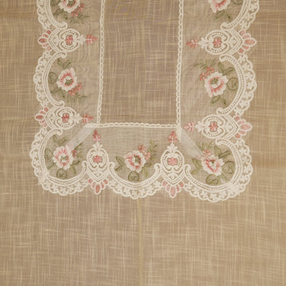 Pink Rose Embroidered Organza Border Table Sheet (10 Seater)