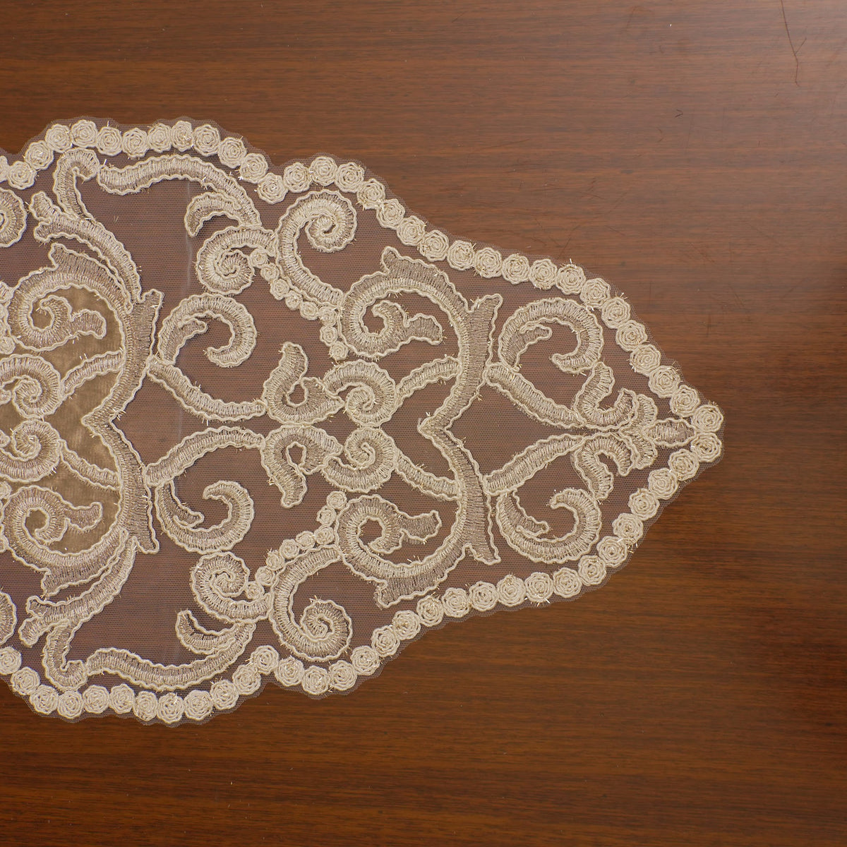 Gold Satin Scroll Lace Table Runner (Long)