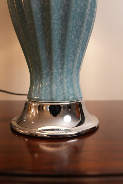 Aqua Speckled Fluted Ceramic Table Lamp with Grey Shade