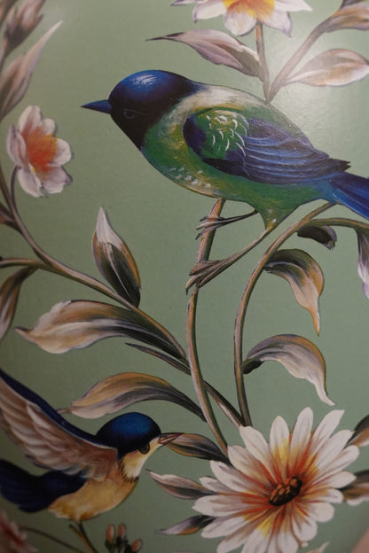 Sage Green Bird & Blossom Rounded Ceramic Vase