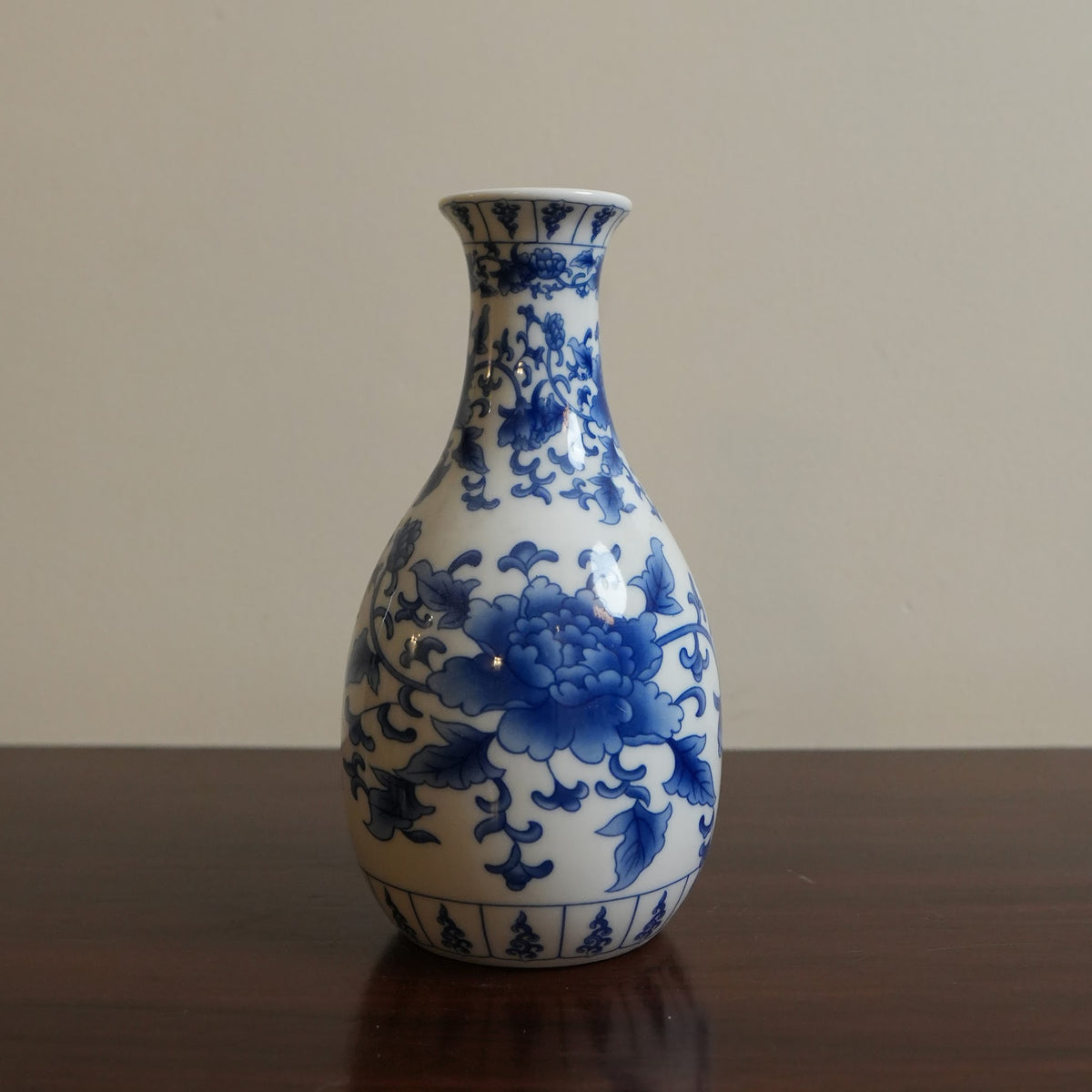 Blue Peony Ceramic Oval Bud Vase