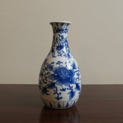 Blue Peony Ceramic Oval Bud Vase
