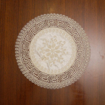 Ivory Embroidered Centre Lace Round Table Mat (Set of 2)
