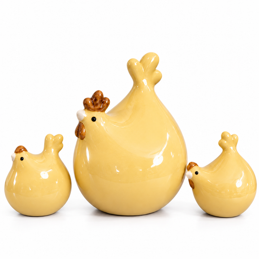 Yellow Hen & Chicks Ceramic Figurine (Set of 3)