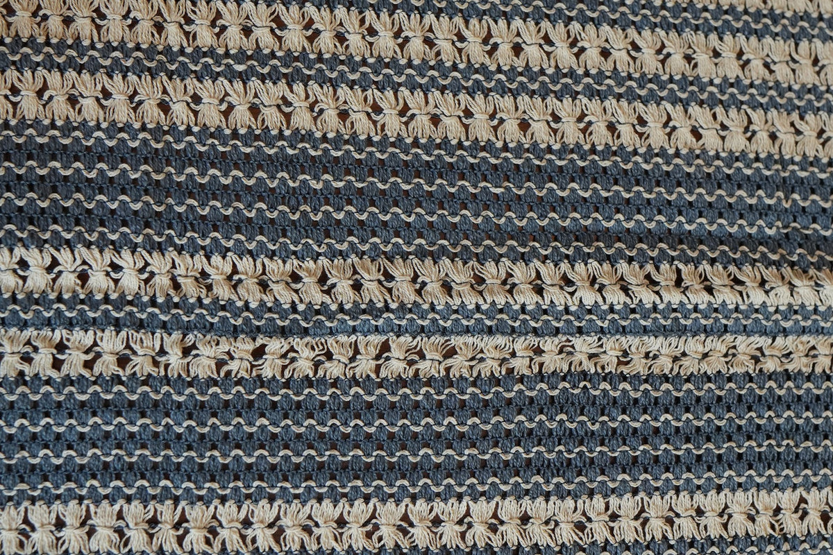 Navy & Cream Woven Stripe Table Sheet with Crochet Fringe (6 Seater)