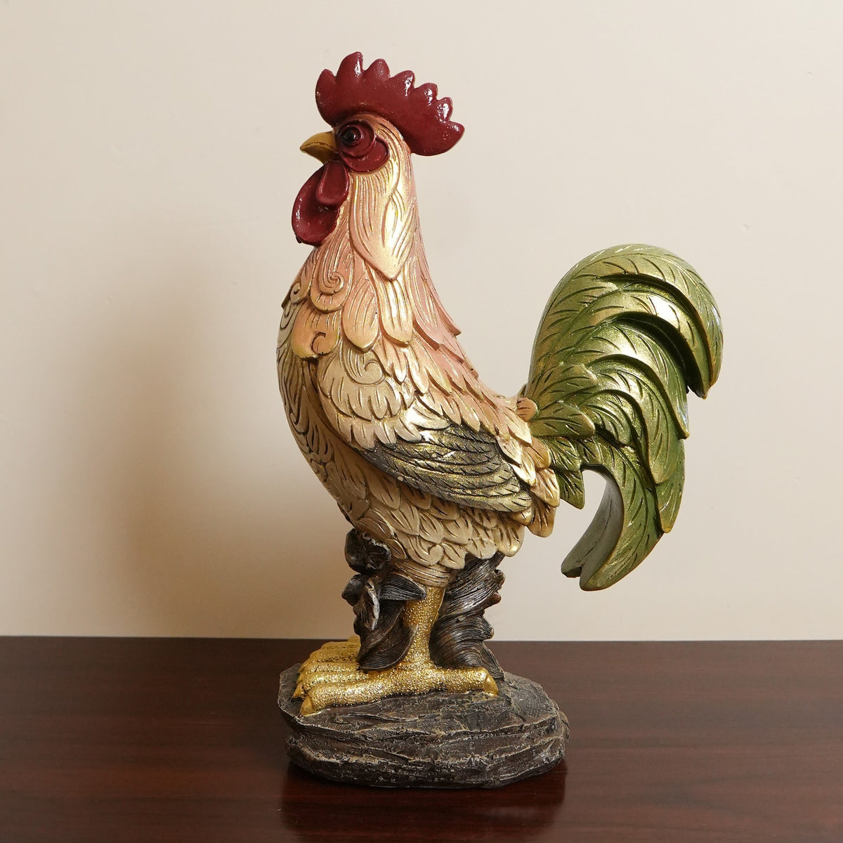 Golden Feather Standing Rooster Figurine