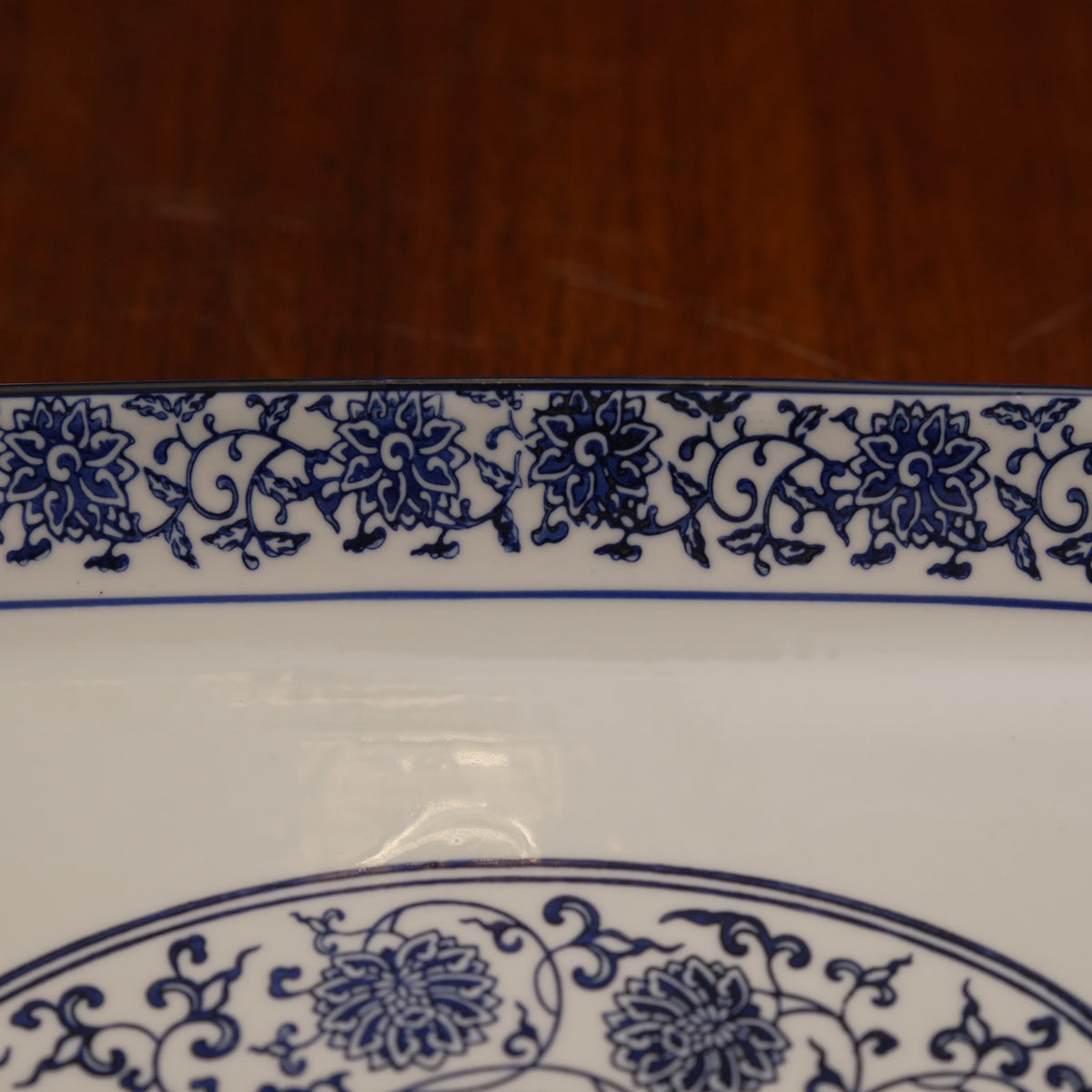 Blue Floral Ceramic Serveware - Rectangular Serving Platter (Large)