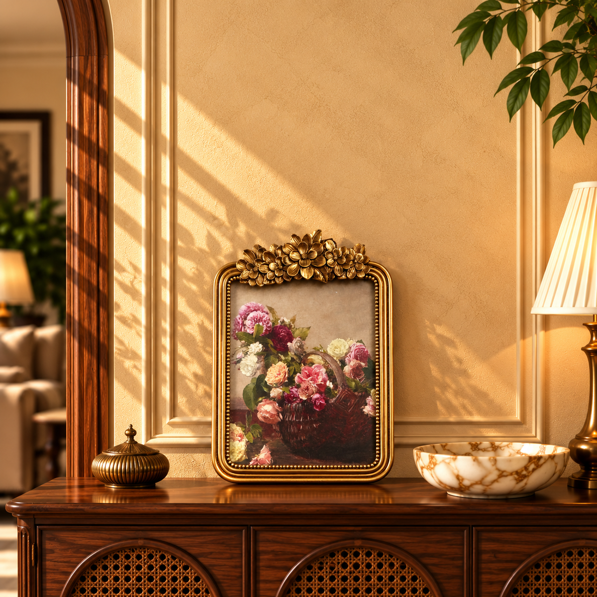 Gold Floral Crest Photo Frame