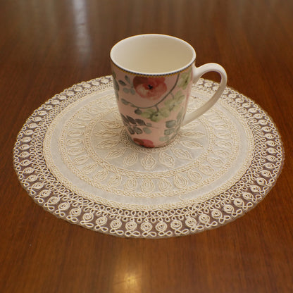 Cream Petal Ring Lace Round Table Mat (Set of 2)