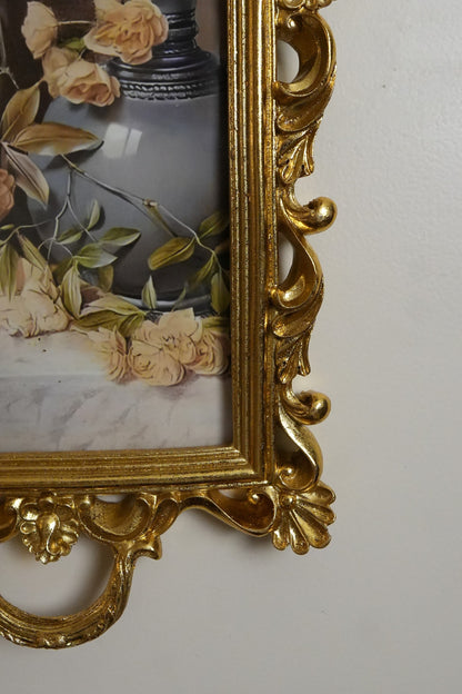 Peach Rose Art in Antique Gold Hanging Frame
