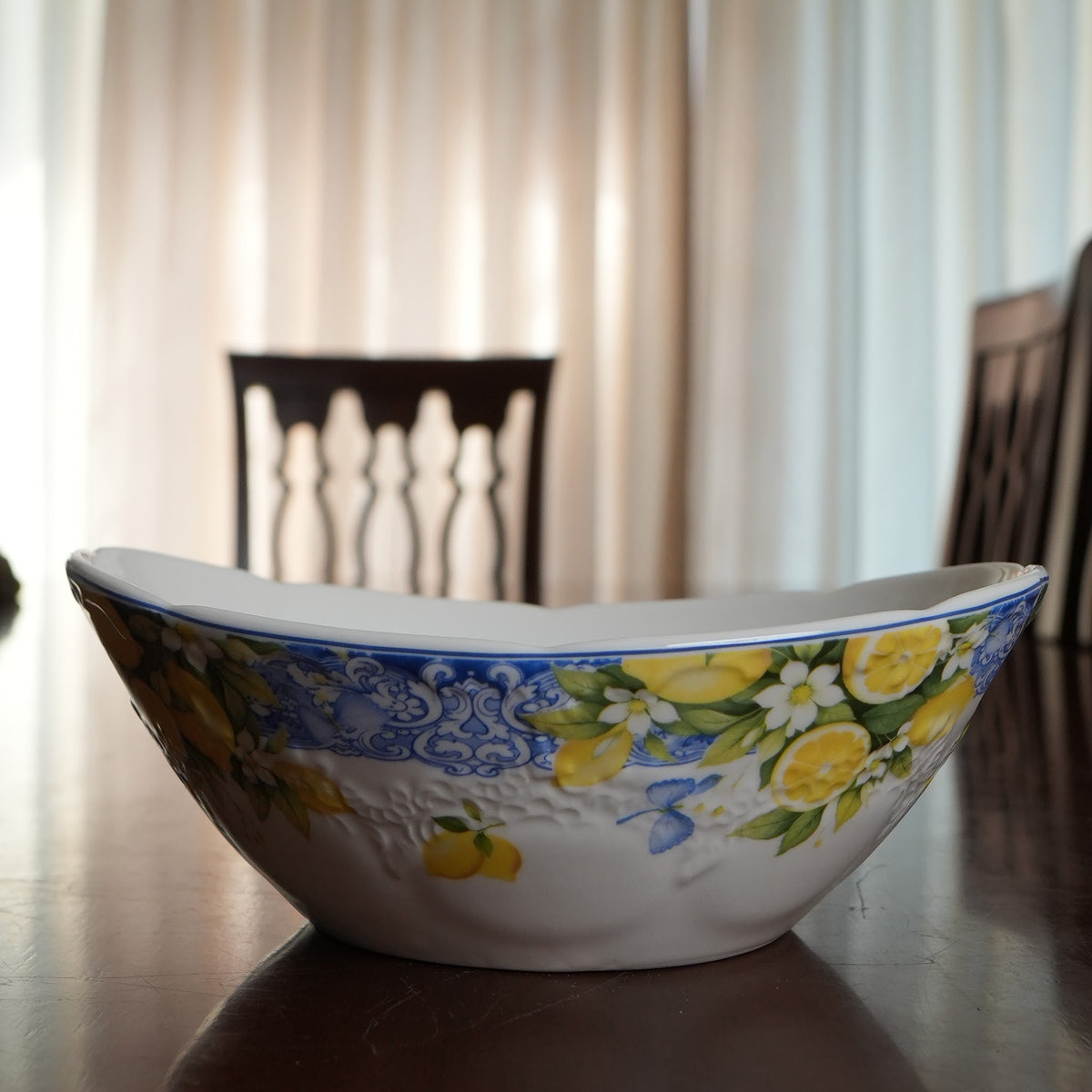 Sorrento Blue Lemon Ceramic Serving Bowl with Handles (Set of 2)