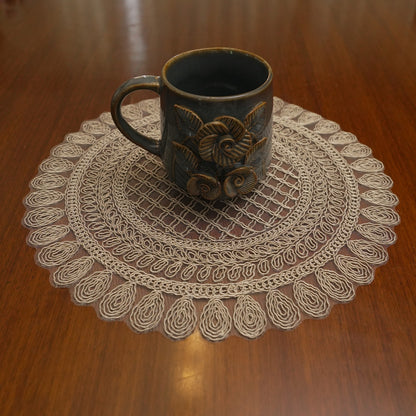 Beige Lattice Rosette Crochet Lace Round Table Mat (Set of 2)