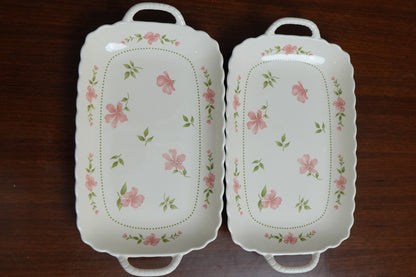 Blush Blossom Ceramic Rectangular Platter with Handles Set of 2