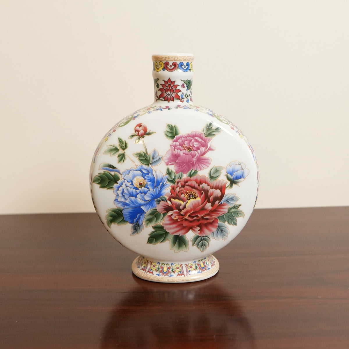 Peony Bouquet Ceramic Moon Flask Vase