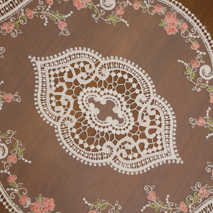 White Lace & Pink Floral Vine Sheer Oval Table Mat (Set of 2)