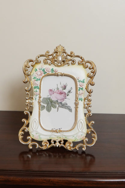 Ivory & Gold Filigree Photo Frame with Rose Accents