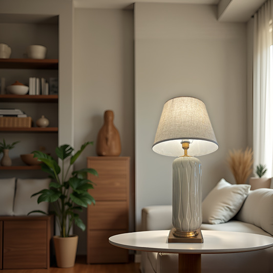 Elegant Ceramic & Brass Table Lamp – Tall Modern Bedside Lighting