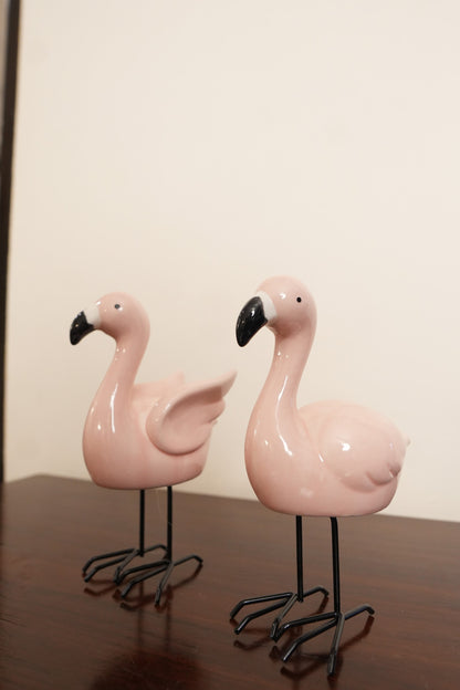 Pink Flamingo Ceramic Figurine (Set of 2)