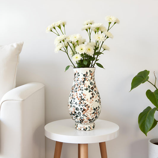 Elegant Floral Ceramic Vase – Wide Belly Decorative Flower Pot
