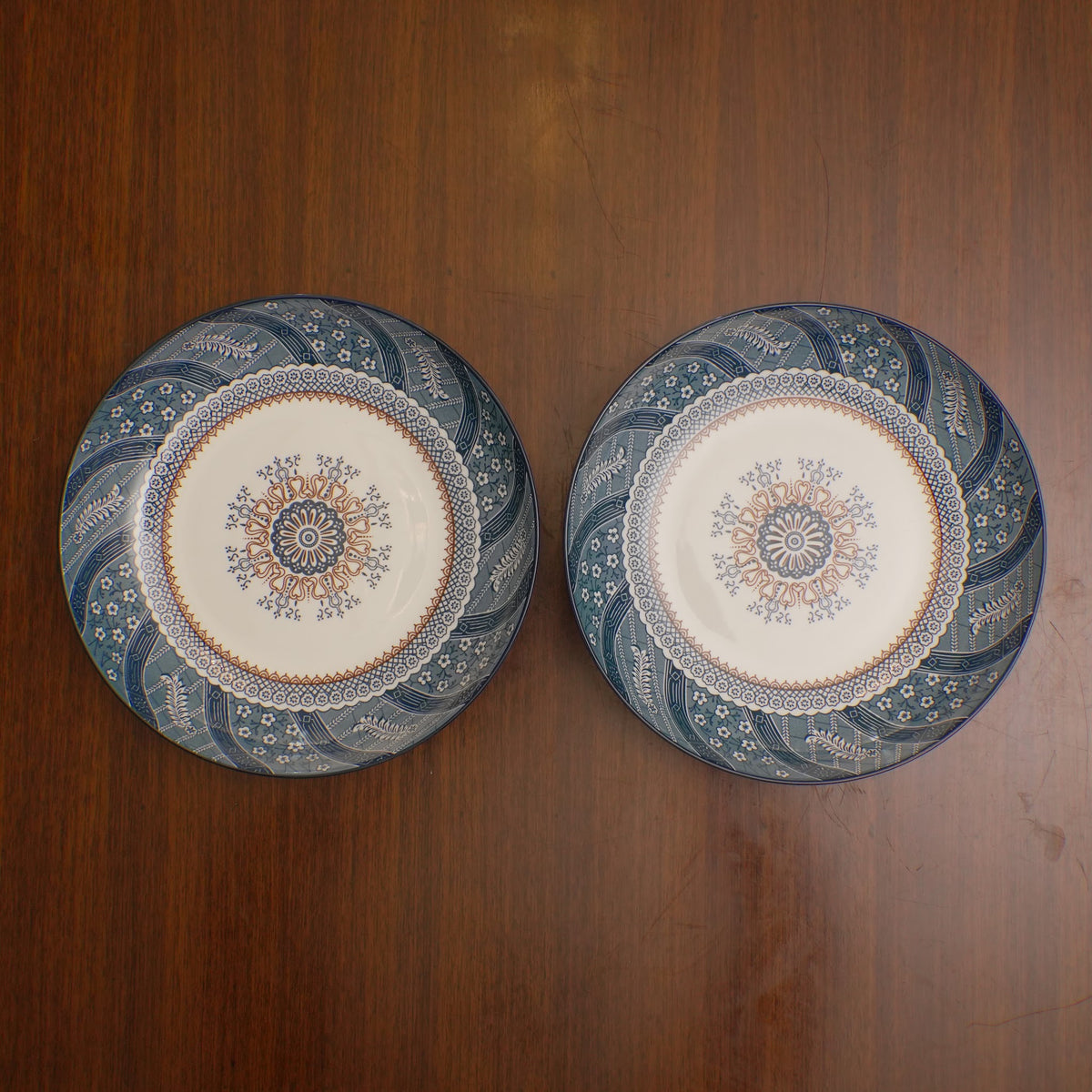 Teal Mandala Ceramic Serveware - Round Serving Platter (Medium) | Set of 2