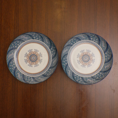 Teal Mandala Ceramic Serveware - Round Serving Platter (Medium) | Set of 2