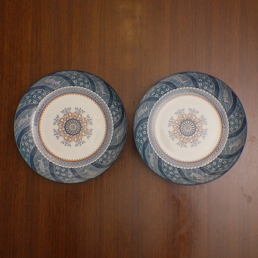 Teal Mandala Ceramic Serveware - Round Serving Platter (Medium) | Set of 2