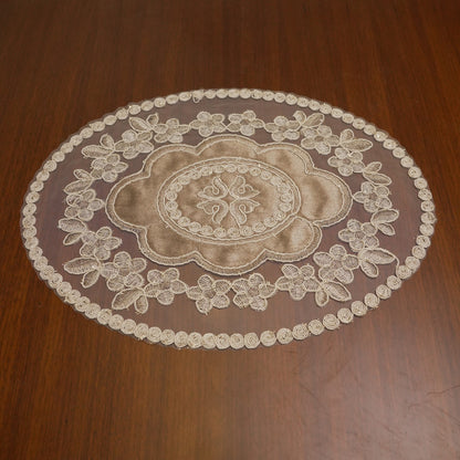 Taupe Satin Centre Floral Lace Oval Table Mat (Set of 2)