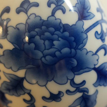 Blue Peony Ceramic Oval Bud Vase