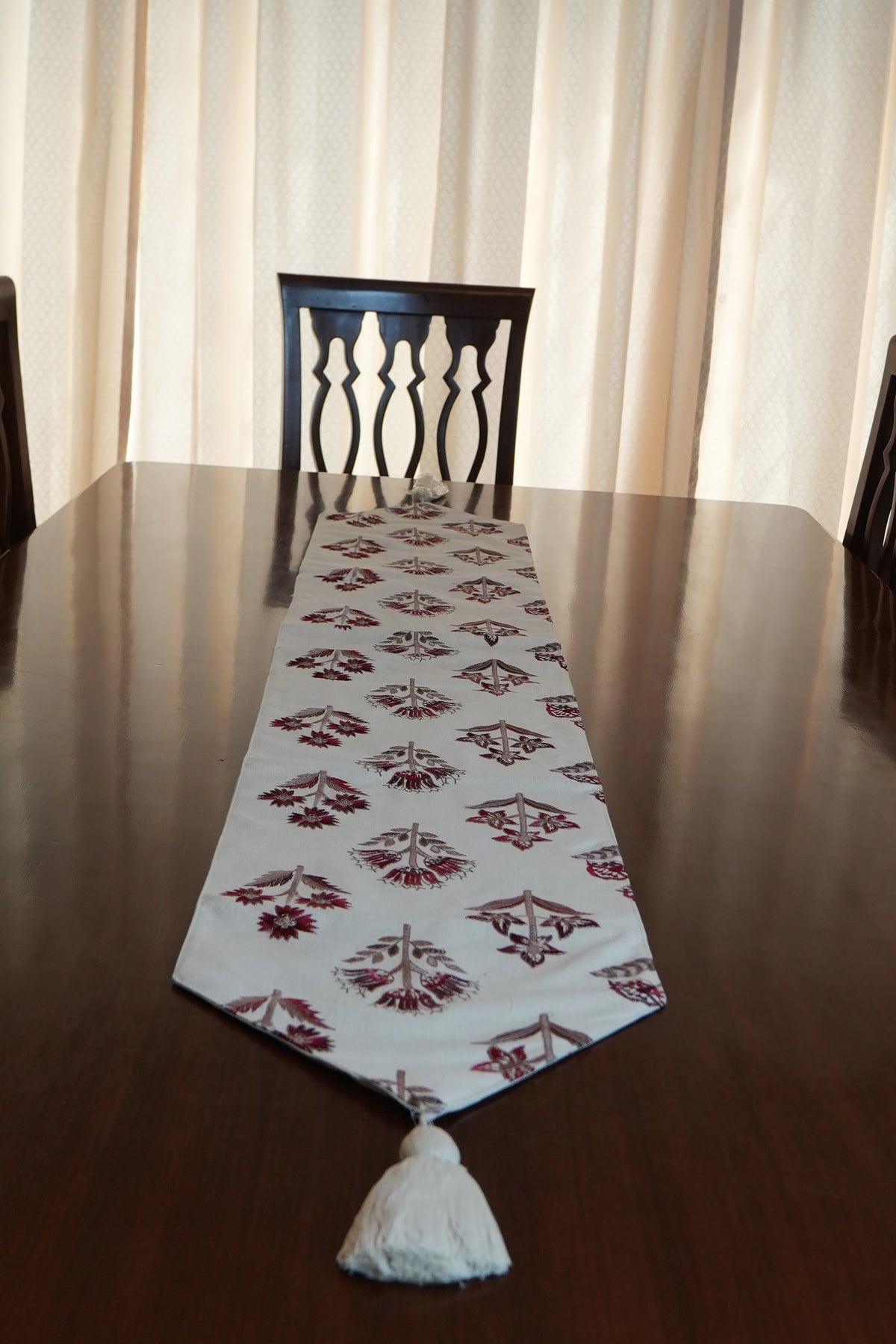 Maroon Floral Buta Table Runner with Tassels (Long)